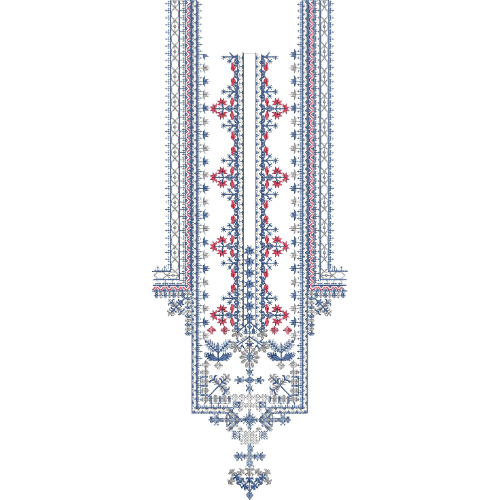 Traditional Blue and Red Front Neck Pattern