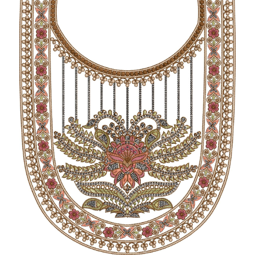 Luxury Floral U-Neck Embroidery Design