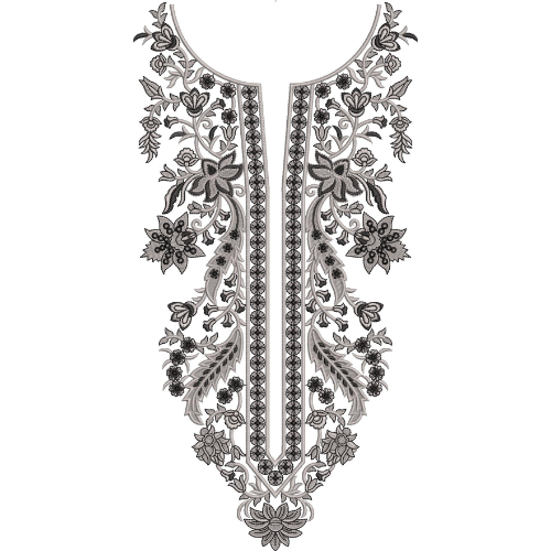 Elegant Floral U-Neck Embroidery Design