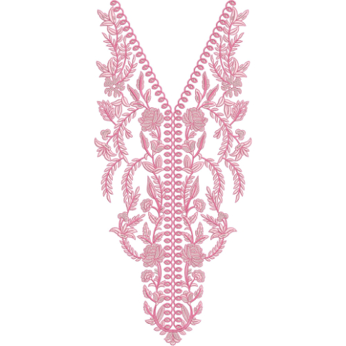Elegant Pink Floral V-Neck Embroidery Design