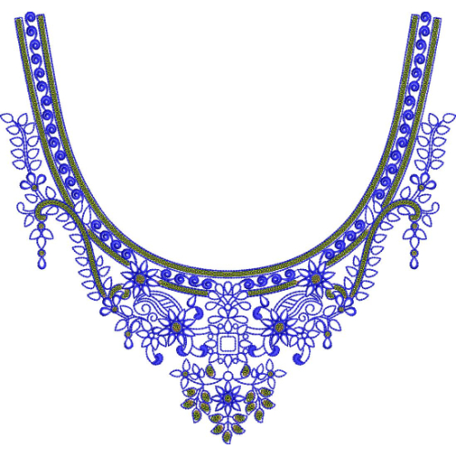 Royal Blue U-Neck Embroidery Design