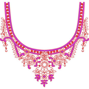 Elegant Red Floral U-Neck Embroidery Design