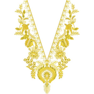 Elegant Golden Floral V-Neck Embroidery Design