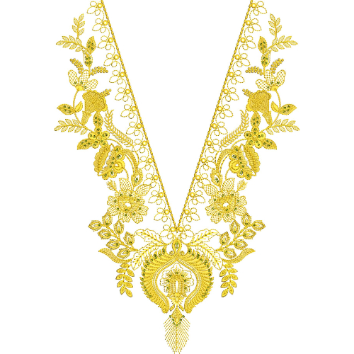 Elegant Golden Floral V-Neck Embroidery Design