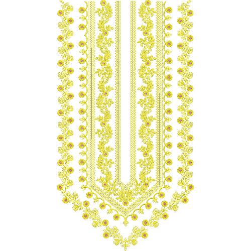 Elegant Golden Floral V-Neck Embroidery Design
