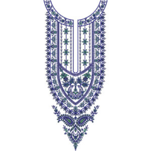 Elegant Blue Floral U-Neck Embroidery Design