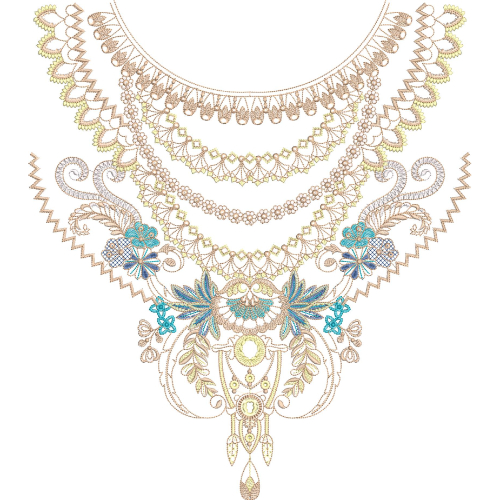 Elegant Floral U-Neck Embroidery Design