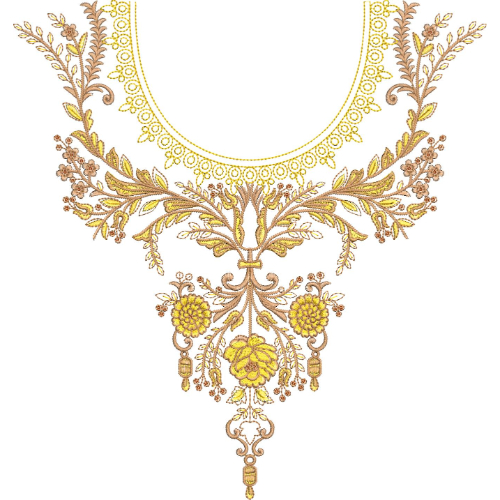 Elegant Golden Floral U-Neck Embroidery Design