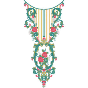 Elegant Teal Floral U-Neck Embroidery Design