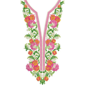 Elegant Pink Floral V-Neck Embroidery Design