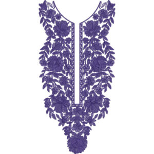 Elegant Purple Floral V-Neck Embroidery Design