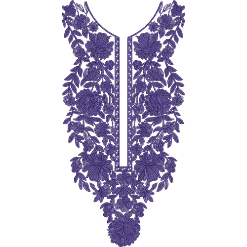 Elegant Purple Floral V-Neck Embroidery Design
