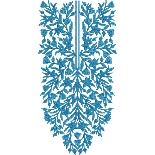 Elegant Blue Floral V-Neck Embroidery Design