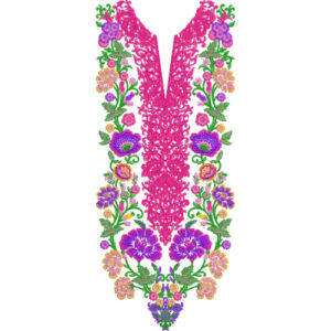 Elegant Pink Floral V-Neck Embroidery Design