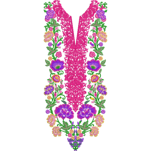Elegant Pink Floral V-Neck Embroidery Design