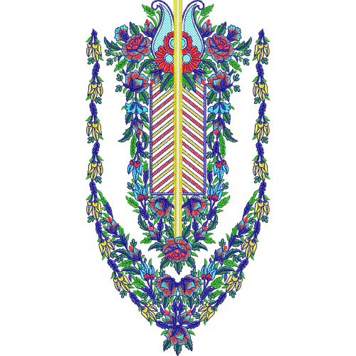 Elegant Multicolor Floral V-Neck Embroidery Design