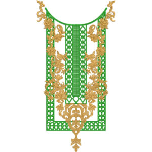 Elegant Green and Gold Neck Embroidery Design