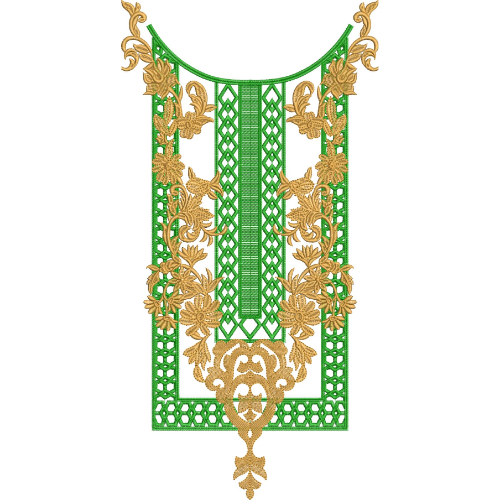 Elegant Green and Gold Neck Embroidery Design