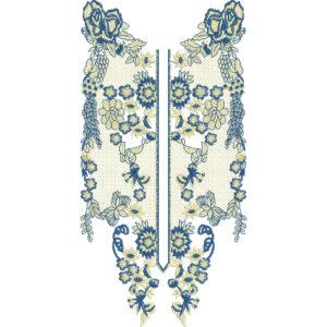 Elegant Blue and Gold Floral Neck Embroidery Design