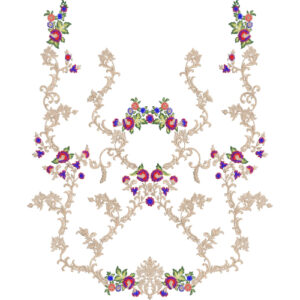 Multicolor Flower and Beige Vine Front Neck Pattern