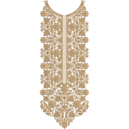 Elegant Golden Floral Neck Embroidery Design for Traditional Dresses