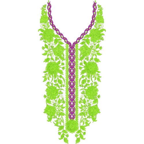 Elegant Green Floral Neck Embroidery Design