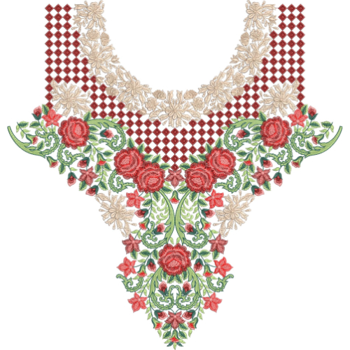 Elegant Red Floral Neck Embroidery Design