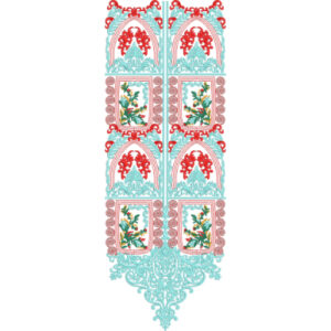 Elegant Red and Aqua Floral Neck Embroidery Design