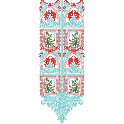 Elegant Red and Aqua Floral Neck Embroidery Design
