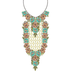 Elegant Turquoise and Maroon Floral Neck Embroidery Design