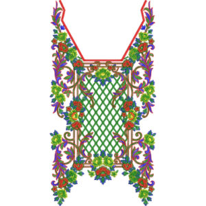 Colorful Floral Lattice Neckline Embroidery Design