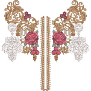 Elegant Rose & Ornamental Neckline Embroidery Design