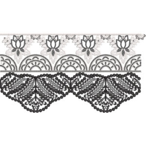 Monochrome Scalloped Lotus Lace Border Embroidery Design for Designer Outfits