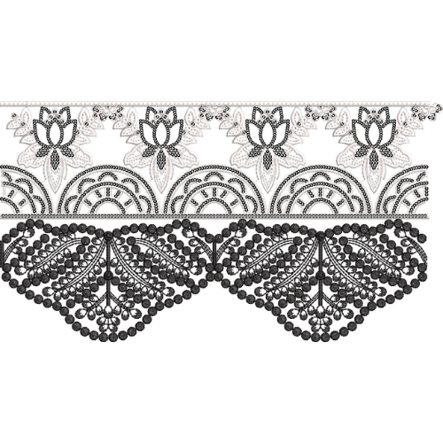 Monochrome Scalloped Lotus Lace Border Embroidery Design for Designer Outfits