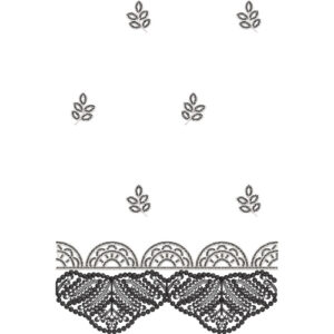 Monochrome Scalloped Lace Border and Scattered Leaf Buti Embroidery Design for Ethnic Wear